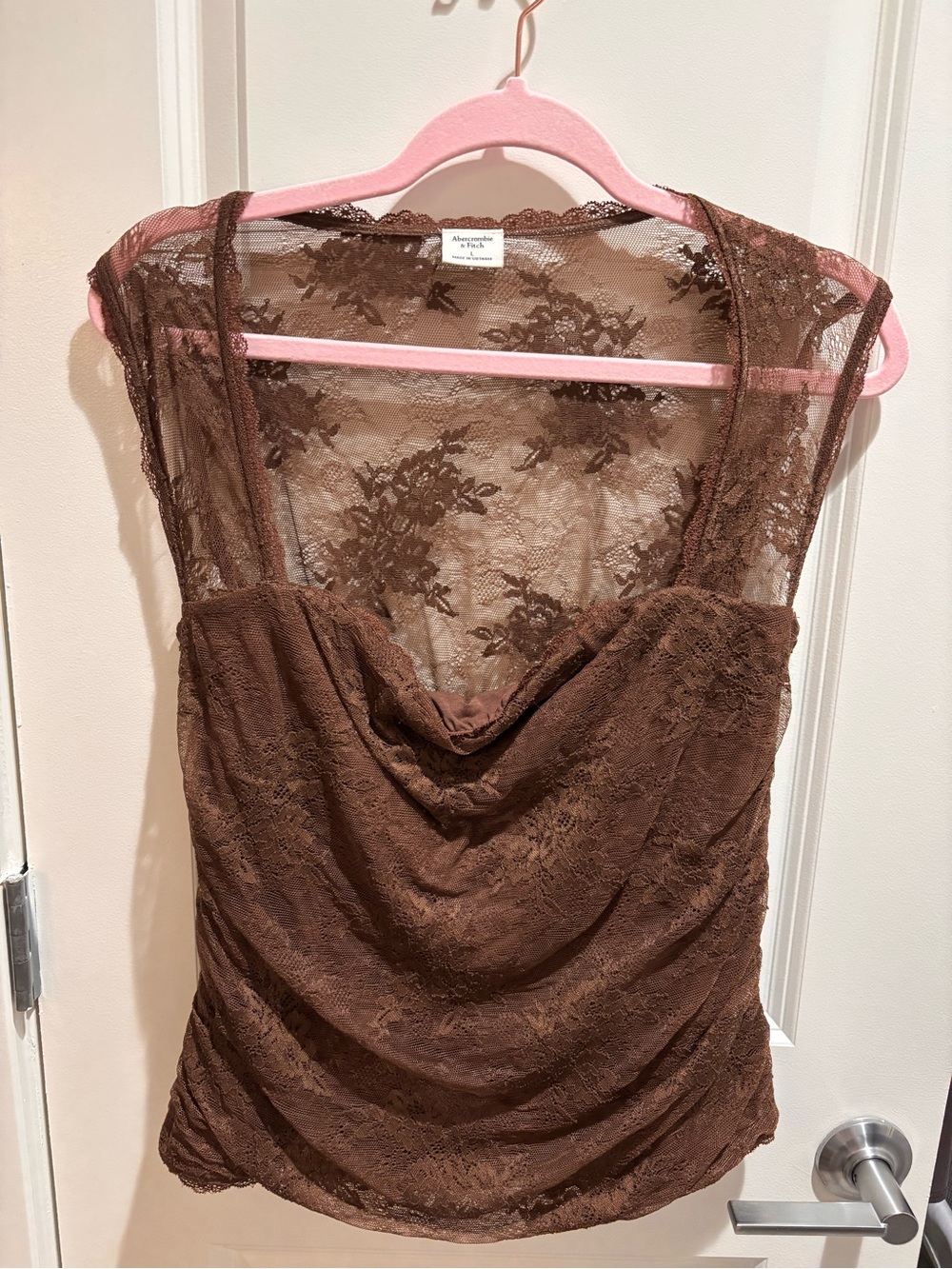 Brown Lace Cowl Neck Tank Top